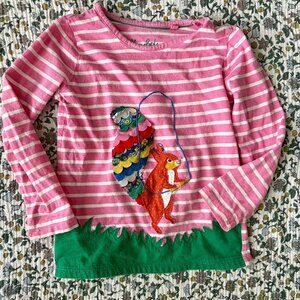 Mini Boden Pink Striped Squirrel Shirt Size 4-5y EUC